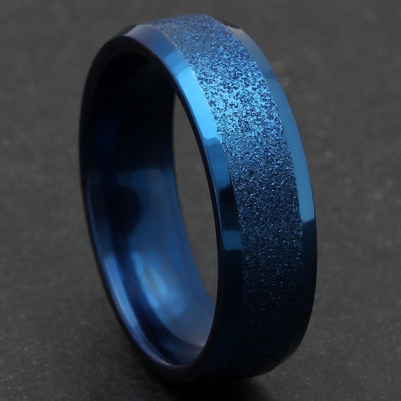 Ginger Lyne Collection 6mm Blue Titanium Steel Comfort Fit Wedding Band Ring