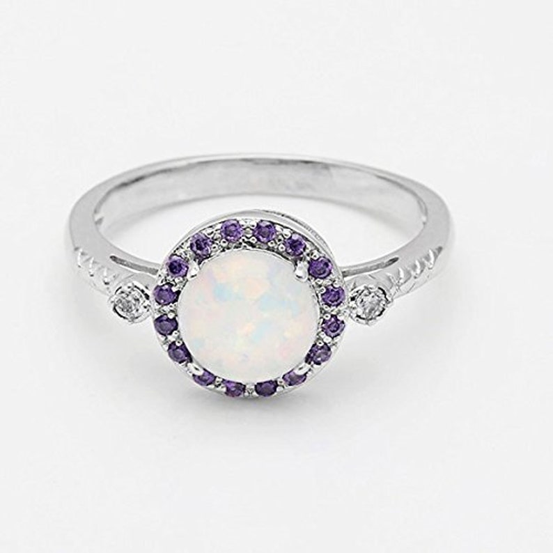 Ginger Lyne Collection Round Simulated Opal Purple CZ Ring