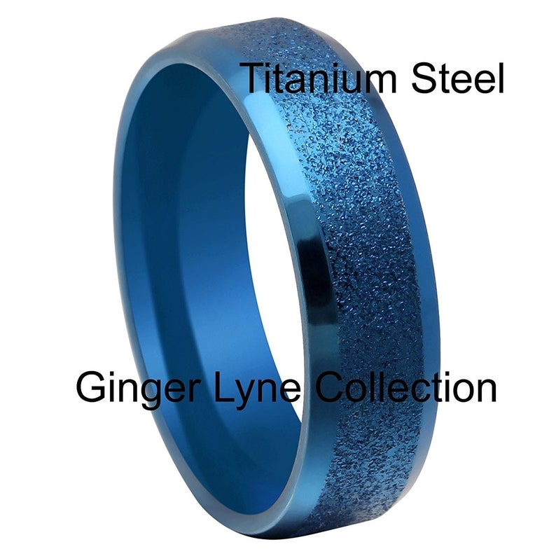 Ginger Lyne Collection 6mm Blue Titanium Steel Comfort Fit Wedding Band Ring