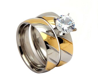 Bree Bridal Set Women Stainless Steel Engagement Ring Band Set Ginger Lyne