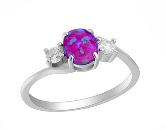 T-Ring Blue Fire Opal Silver Stamped Purple Zircon Rings for Women Wedding Ring Engagement Bridal Rings 