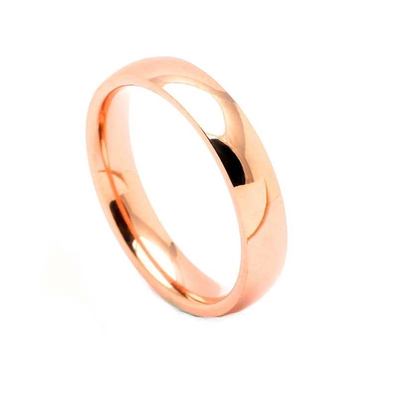 4mm Rose Gold over Stainless Steel Comfort Fit Wedding Band Ring Ginger Lyne Collection