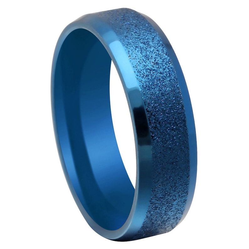 Ginger Lyne Collection 6mm Blue Titanium Steel Comfort Fit Wedding Band Ring