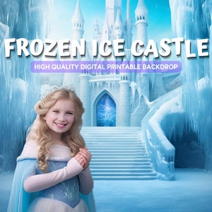 Frozen Ice Castle: Elsa-Inspired Digital Backdrop for Kids' Winter Wonderland Photography & Parties