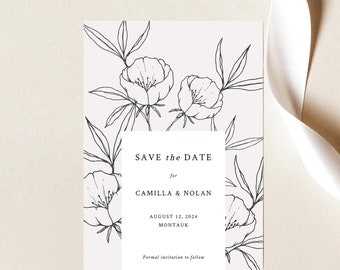 POPPY | Save the Date Template, Printable Save the Date, Floral Wedding Save the Date Card, Editable Save the Date Instant Download, 5x7