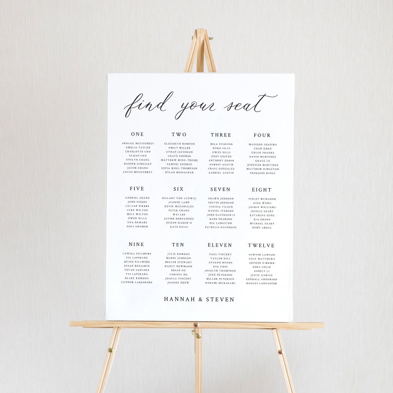 CALLI Classic Wedding Seating Chart Template, Elegant Wedding Seating Plan Sign, Printable Editable Template, Instant Download Template image 1