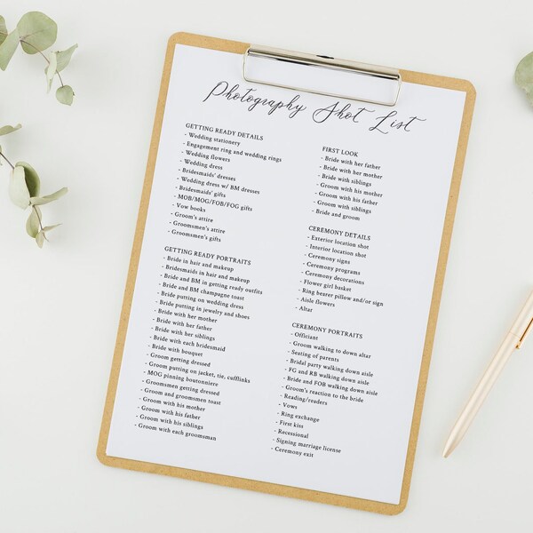 Editable Wedding Photography Checklist, Photographer Form, Printable Wedding Photo Checklist, Editable Photography Shot List Template