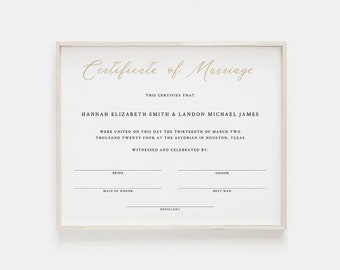 CALLI | Modern Certificate of Marriage Template, Wedding Keepsake, DIY Personalized Gift, Minimalist Wedding Marriage Certificate Template