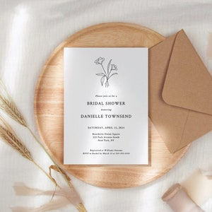 LAUREL | Simple Bridal Shower Invitation Template, Elegant Bridal Shower Invite, Minimalist Bridal Shower Invite, Editable Shower Invitation