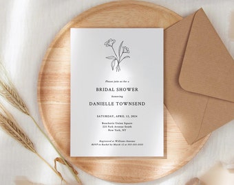 LAUREL | Simple Bridal Shower Invitation Template, Elegant Bridal Shower Invite, Minimalist Bridal Shower Invite, Editable Shower Invitation