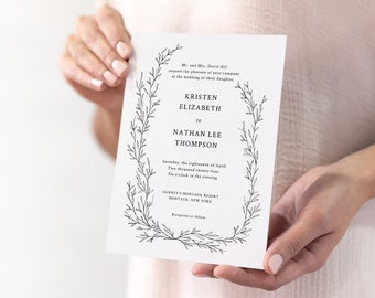 LAUREL | Wedding Invitation Template, Floral Editable Wedding Invitation, Minimal Wedding Invite Template, Wedding Invitation Template