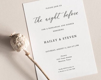 CALLI | Minimal Wedding Rehearsal Template, Editable The Night Before Rehearsal Dinner Invitation, Modern Rehearsal Invite Template, 5x7