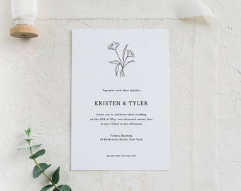 LAUREL | Minimalist Wedding Invitation Template, Botanical Floral Wedding Invitation Template Instant Download, Editable Invitation Template