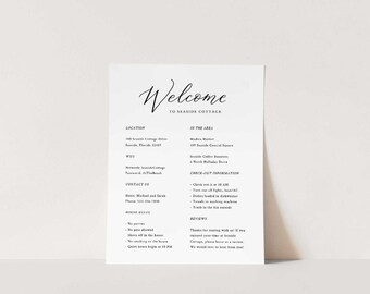 CALLI | Airbnb Welcome Sign, Vacation Rental Printable, Guest Arrival Poster, Things to Know, Beach House Rules, Wifi Info Sheet Template