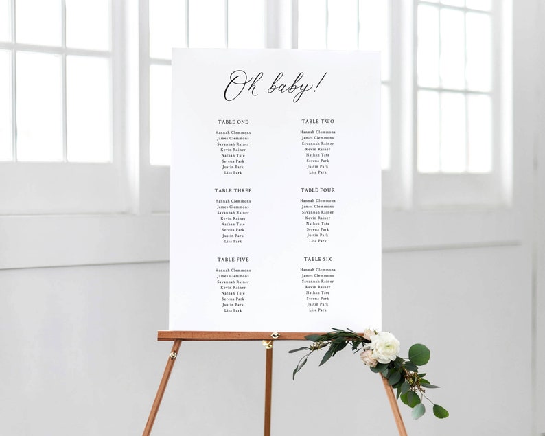 CALLI Baby Shower Seating Chart, Oh Baby Table Plan, Find Your Seat, Banquet Style Seating Chart Template, Editable Seating Chart Template image 2