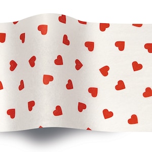 Patterned Printed Tissue Paper Wrap *Red Hearts on White* Design. Premium Quality for crafts / wrap /decoupage