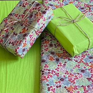 Gemusterte Seidenpapier Liberty Bloom Floral & Plain Lime Green Mixed Pack Luxus-Blätter Eco-Geschenkverpackung recycelbar Kunsthandwerk, Körbe Verpackung