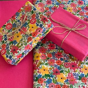 Gemustertes Seidenpapier Aquarell Floral & Plain Cerise Pink Mixed Pack Luxus Bettwäsche Eco Geschenkverpackung recycelbar Basteln, Körbe Verpackung