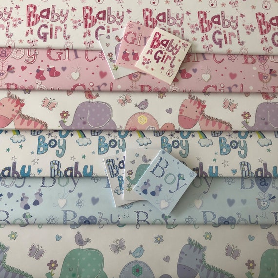 1 Matching tag Christening Wrapping Paper Baby Girl Gift Wrap 2 Sheets of Wrap 