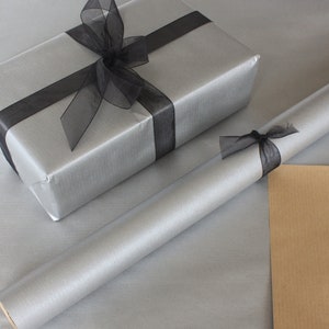 Metallic Silver Kraft Brown Recyclable Wrapping Paper 50cm wide - 2 / 5 / 10 mtrs Vintage Style Wrap