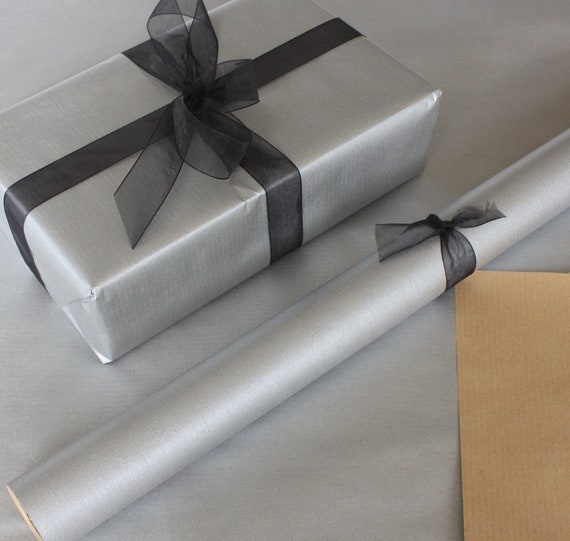 Metallic Silver Kraft Brown Recyclable Wrapping Paper 50cm Wide 2 / 5 / 10  Mtrs Vintage Style Wrap 