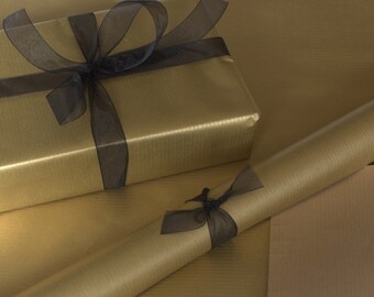 Metallic Gold Kraft Brown Recyclable Wrapping Paper 50cm wide - 2 / 5 / 10 mtrs Vintage Style Wrap