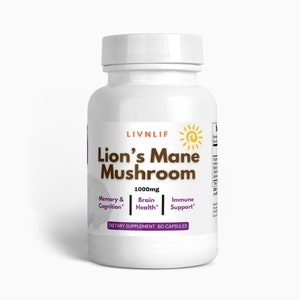 1000mg Lion&#39;s Mane Mushroom Fruiting Body Powder Capsules | 40% Polysaccharide Supplement