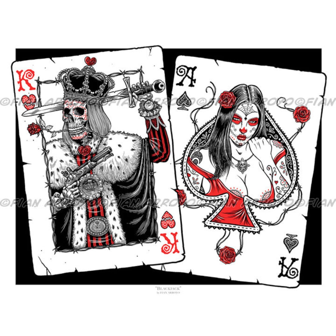 Blackjack-day of the Dead PLAYING CARD, Signed, Titled, Archival Fine Art  PRINT, Suicide King, Ace of Spades, Unframed by Fian Arroyo - Etsy