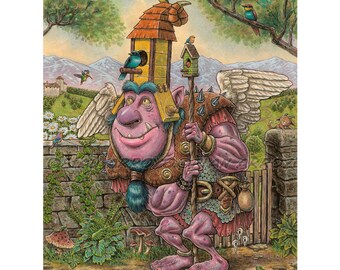 Troll Fine Art Print, Fantasy Birds, Whimsical Illustration by Fian Arroyo