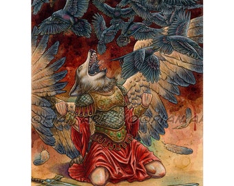 WOLF RAVENS - Wall Decor - Fantasy - Fine Art - PRINT - Fallen Angel - Legend - To Heaven From Hell - Signed - Unframed -various sizes