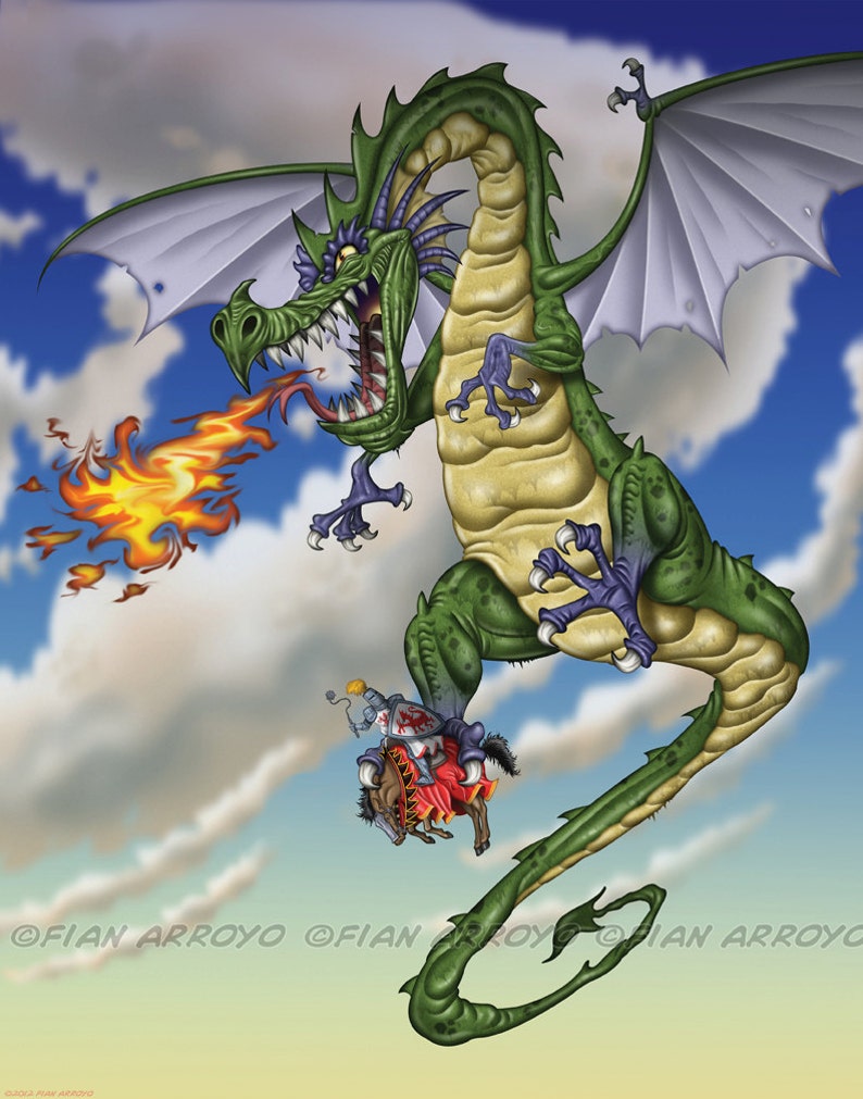 Drachen Kunstdruck von Fantasy DRAGON Malerei Grabbing ein