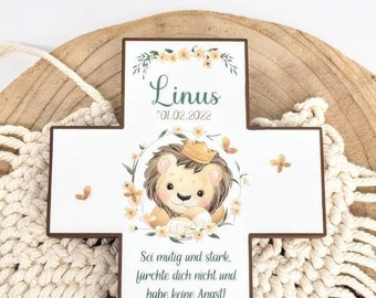 Taufkreuz Löwe, Kreuz,Taufe,Taufspruch, Boho,Patengeschenk,Kommunion,Holzkreuz,Geschenk Taufe,Babygeschenk,Geburt,Regenbogen