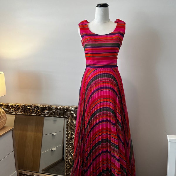1970s Rainbow Chevron Stripe Halter Maxi Dress | XS/S