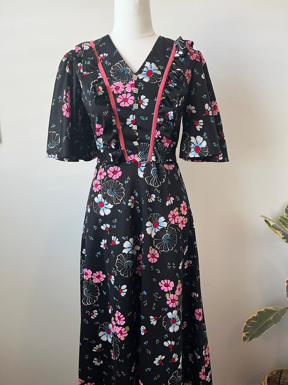 Pretty floral 70s vintage prairie style maxi blac… - image 7