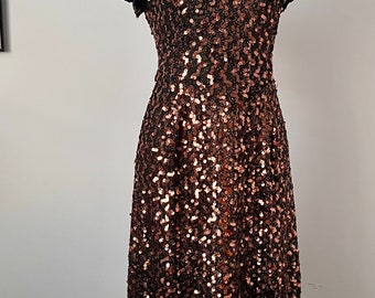 Striking 70s original vintage bronze sequinned cocktail dress medium