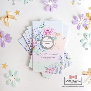 10 Tarjetas de rasca y gana de anuncio de embarazo, Tarjeta de rasca y gana de revelación de embarazo, Estamos teniendo un bebé, Anuncio de embarazo, Pastel floral