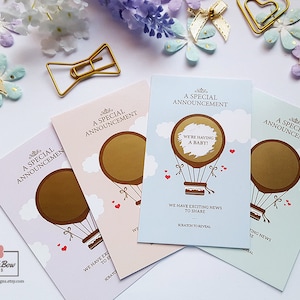 10 Pregnancy Announcement Scratch Off Cards, Pregnancy Reveal Scratch-Off Card, Hot Air Balloon, We're Having a Baby, Pregnancy Announcement