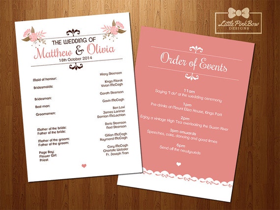 Wedding Program Printable Wedding Party Names And Order Of Etsy