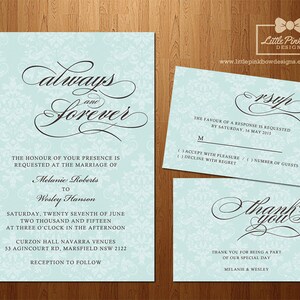 Faire-part de mariage Damas, RSVP, Merci carte imprimable ensemble, calligraphie de Damas mariage Invitation imprimable ensemble, toujours et à jamais