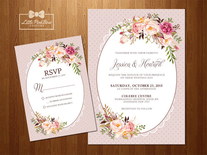 Floral Rose Lace Wedding Invitation Wedding RSVP Card Printable Set Garden Wedding Invitation Set Vintage Floral Lace Wedding Invitation