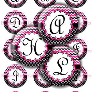 Alphabet Bottle Cap Images ~*DIGITAL*~ Chevron and Quatrefoil Background Full Alphabet ~*Digital Collage Sheet*~ Printable Circles 245