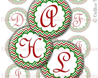 Christmas Alphabet Bottlecap Images, 1 Inch Circles (Digital Download)