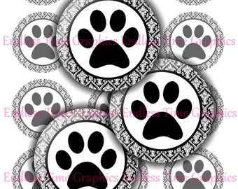 Obrazy z odciskami łap na nakrętkach butelek, 1-calowe kółka (arkusz kolażu cyfrowego)