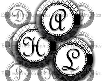 Alphabet Bottle Cap Images, 1 Inch Circle (Printable Download)