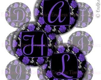 Floral Alphabet Bottle Cap Images, 1 Inch Circles (Digital Collage Sheet)