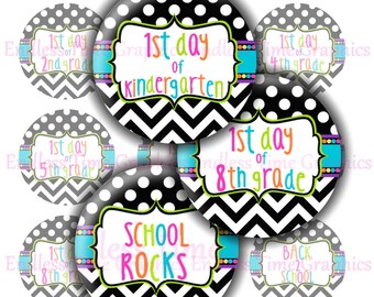 Back To School Bottle Cap Images - 1 Inch Circles (Digital Collage Sheet)