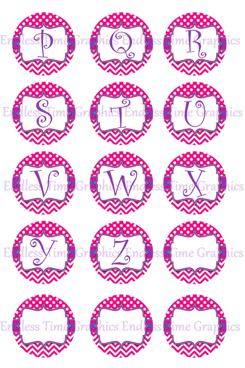 Alphabet Bottle Cap Images DIGITAL Hot Pink Chevron and Etsy