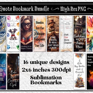 Printable Bookmark Bundle - 16 Unique Reading/Book Designs for Sublimation Bookmarks