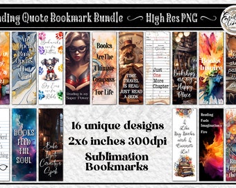 Printable Bookmark Bundle - 16 Unique Reading/Book Designs for Sublimation Bookmarks
