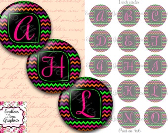 Neonowe obrazy z inicjałami na nakrętkach butelek, kółka o średnicy 2,5 cm (pobranie cyfrowe)